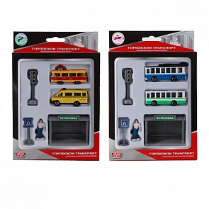 Игровой набор с остановкой, светофором, фигуркой и машинками, 7,5 см. (Технопарк, SB-15-39sim)